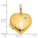 14k Multi-Tone Gold Heart Locket Pendant with Diamond and Starburst Engraving