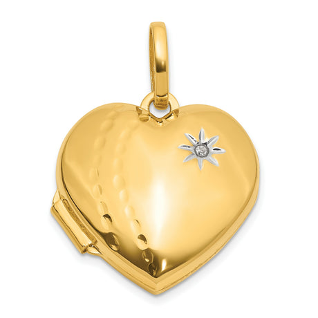 14k Multi-Tone Gold Heart Locket Pendant with Diamond and Starburst Engraving
