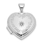 14k White Gold Heart Locket Pendant with Diamond, Starburst Design, Always My Mom Engraving