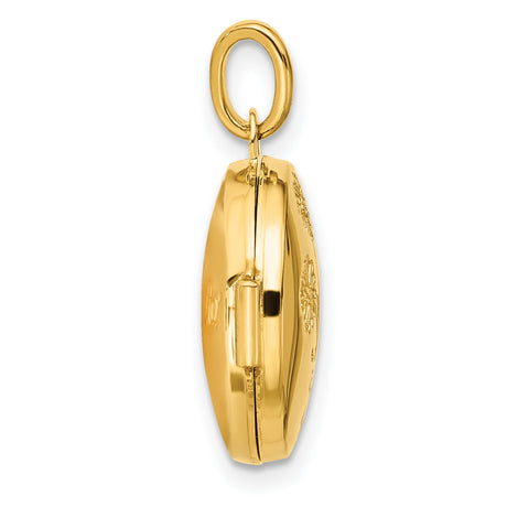 Polished Floral 16mm GRANDDAUGHTER Reversible Round Locket Charm Pendant in Real 14k Yellow Gold