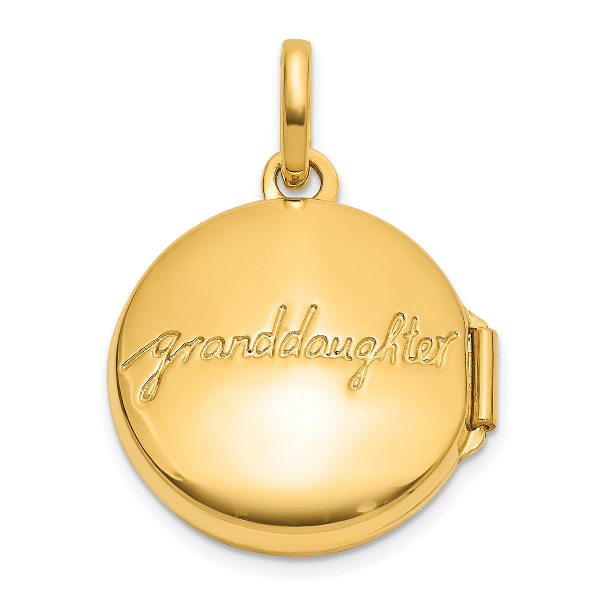 Polished Floral 16mm GRANDDAUGHTER Reversible Round Locket Charm Pendant in Real 14k Yellow Gold