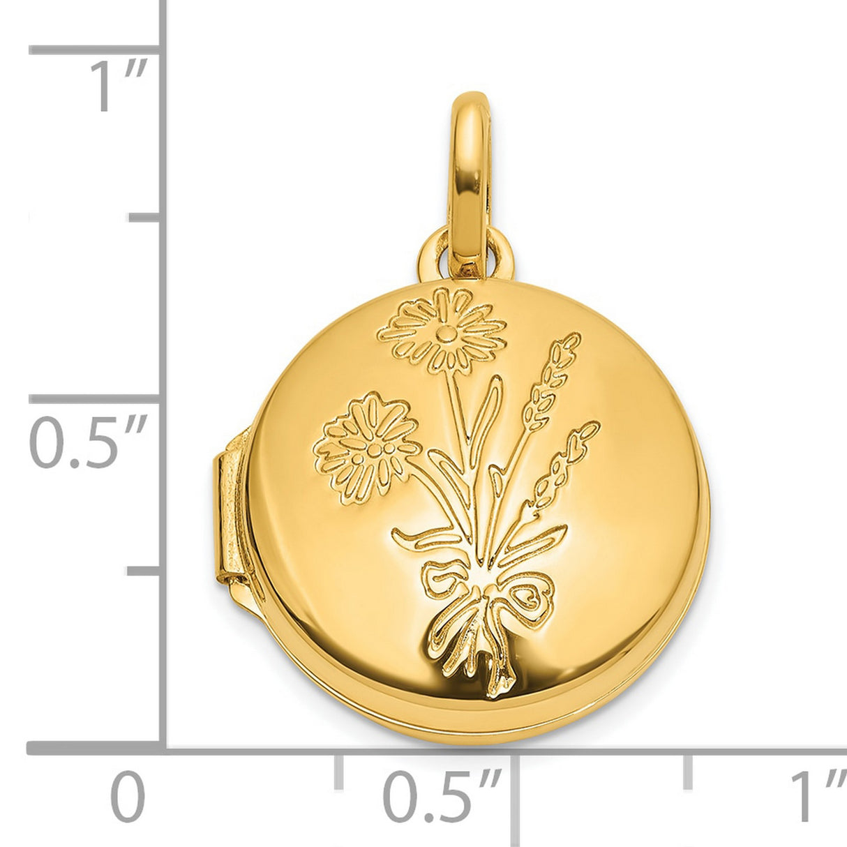 Polished Floral 16mm GRANDDAUGHTER Reversible Round Locket Charm Pendant in Real 14k Yellow Gold