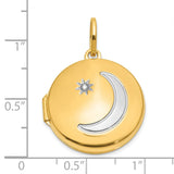14k Multi-Tone Gold Locket with Diamond, Crescent Moon and Star Celestial Pendant for Women