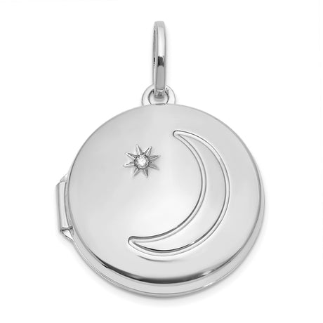 20mm Diamond Moon and Star Round Locket Charm Pendant in Real 14k White Gold