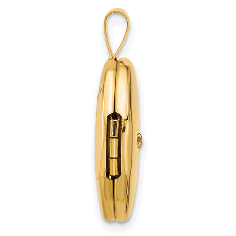 14k Yellow Gold Oval Locket Pendant with Diamond Accent, North Star Engraving, Celestial Design