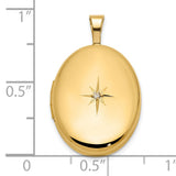14k Yellow Gold Oval Locket Pendant with Diamond Accent, North Star Engraving, Celestial Design