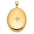 14k Yellow Gold Oval Locket Pendant with Diamond Accent, North Star Engraving, Celestial Design