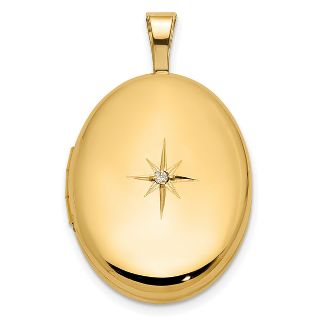 14k Yellow Gold Oval Locket Pendant with Diamond Accent, North Star Engraving, Celestial Design