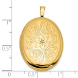 14k Yellow Gold Oval Locket Pendant with Floral Starburst Engraving and Paisley Accents
