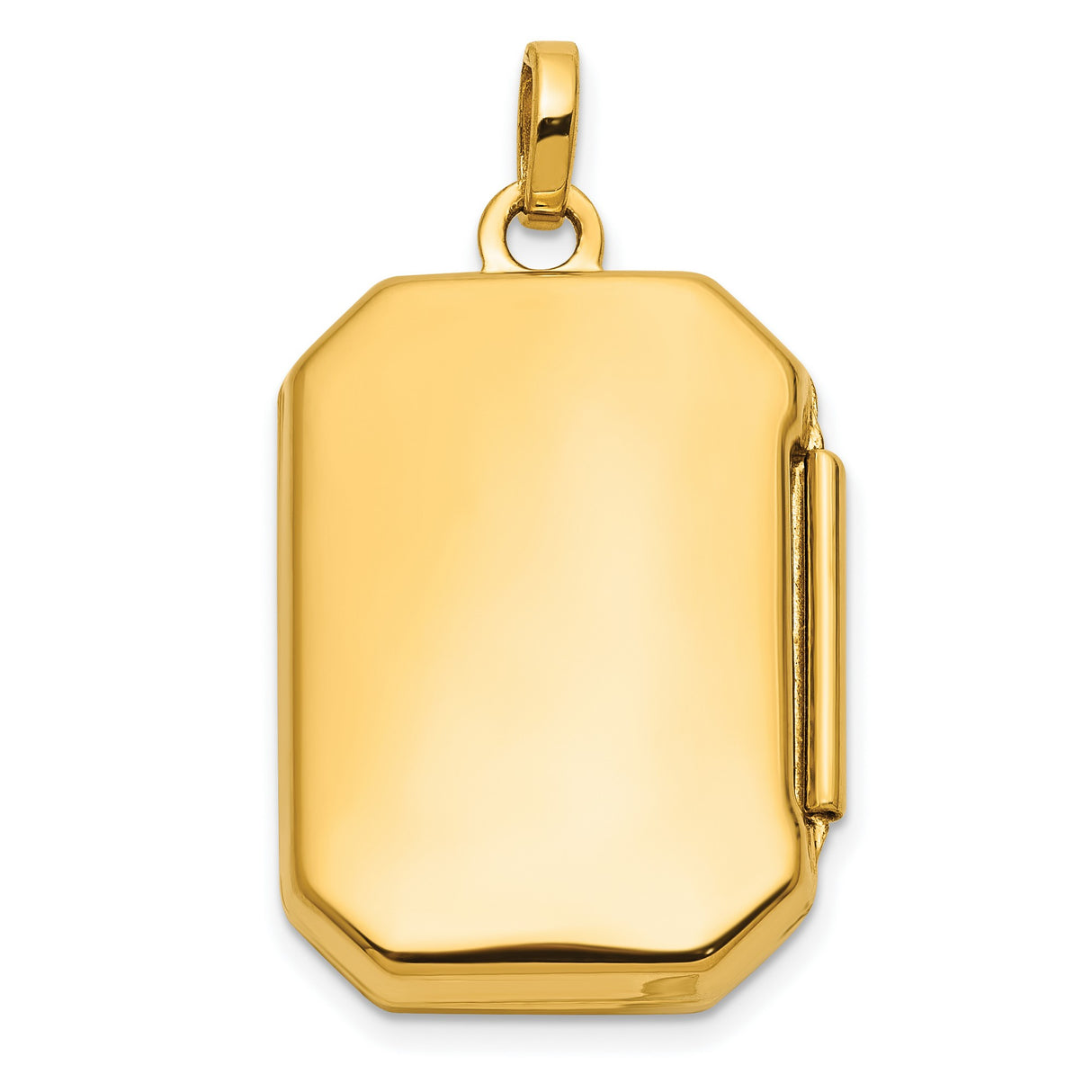14k Yellow Gold Rectangle Locket Pendant with Polished Finish and Beveled Edges