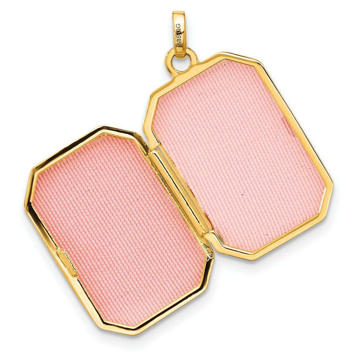 14k Yellow Gold Rectangle Locket Pendant with Polished Finish and Beveled Edges