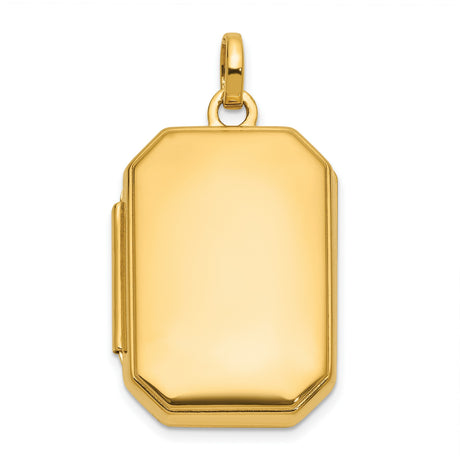 14k Yellow Gold Rectangle Locket Pendant with Polished Finish and Beveled Edges