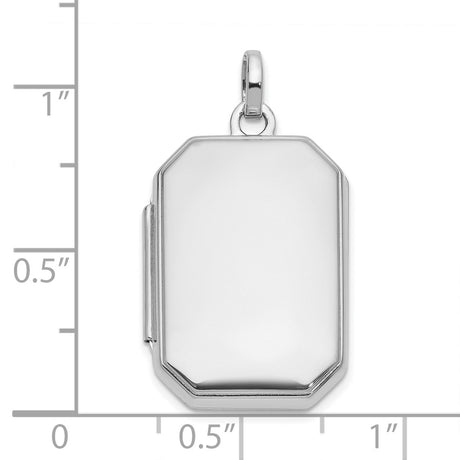 14k White Gold Rectangle Locket Pendant with Sleek Polished Beveled Design