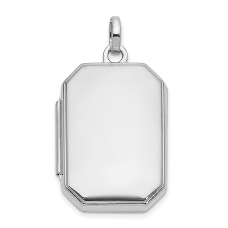 14k White Gold Rectangle Locket Pendant with Sleek Polished Beveled Design