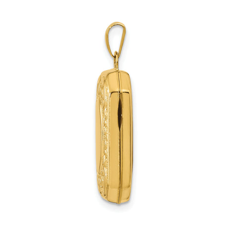 14k Yellow Gold Rectangular Locket Pendant with Oval Center and Scroll Detailing