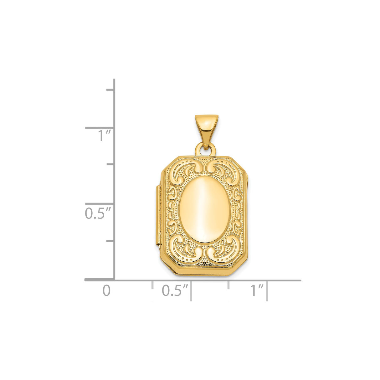 14k Yellow Gold Rectangular Locket Pendant with Oval Center and Scroll Detailing
