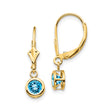 14k Yellow Gold Dangle Earrings with Swiss Blue Topaz, Bezel Set Leverback Design