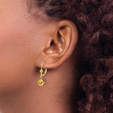 14k Yellow Gold Dangle Leverback Earrings with Round Citrine in Bezel Setting