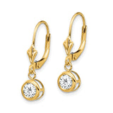 14k Yellow Gold Drop Earrings with Cubic Zirconia, Leverback Minimalist Dangle Style for Women
