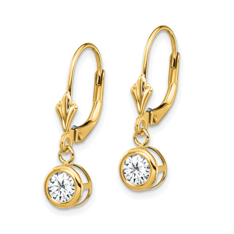 14k Yellow Gold Drop Earrings with Cubic Zirconia, Leverback Minimalist Dangle Style for Women