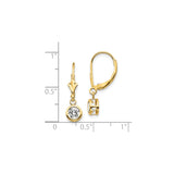 14k Yellow Gold Drop Earrings with Cubic Zirconia, Leverback Minimalist Dangle Style for Women
