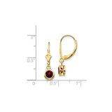 14k Yellow Gold Leverback Earrings with Round Garnet in Bezel Setting, Classic Dangle Design