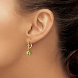 14k Yellow Gold Leverback Drop Earrings with Peridot in Bezel Setting, Dangle Design for Women