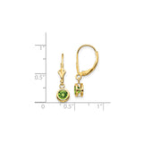 14k Yellow Gold Leverback Drop Earrings with Peridot in Bezel Setting, Dangle Design for Women
