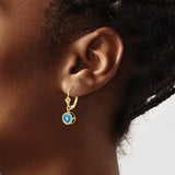14k Yellow Gold Drop Leverback Earrings with Swiss Blue Topaz in Bezel Setting