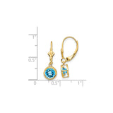 14k Yellow Gold Drop Leverback Earrings with Swiss Blue Topaz in Bezel Setting