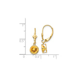 14k Yellow Gold Dangle Earrings with Round Citrine in Bezel Setting, Lightweight Leverback Design