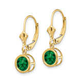 14k Yellow Gold Drop Earrings with Round Green Helenite in Bezel Setting