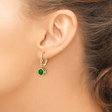 14k Yellow Gold Drop Earrings with Round Green Helenite in Bezel Setting