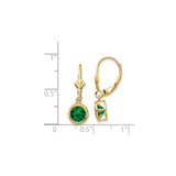 14k Yellow Gold Drop Earrings with Round Green Helenite in Bezel Setting