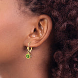 14k Yellow Gold Drop Earrings with Peridot Bezel Setting, Leverback Dangles for Women