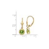 14k Yellow Gold Drop Earrings with Peridot Bezel Setting, Leverback Dangles for Women