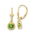 14k Yellow Gold Drop Earrings with Peridot Bezel Setting, Leverback Dangles for Women