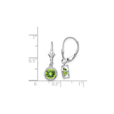 14k White Gold Dangle Earrings with Round Peridot in Bezel Setting Leverback Style
