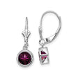 14k White Gold Dangle Earrings with Rhodolite Garnet, Bezel Setting, Geometric Cutout Design