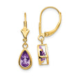 14k Yellow Gold Dangle Earrings with Pear Shaped Amethyst Bezel Setting and Leverback Design