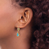 14k Yellow Gold Drop Earrings with Pear Shaped Swiss Blue Topaz, Bezel Setting, Leverback Closure