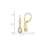 14k Yellow Gold Drop Earrings with Pear Shaped Cubic Zirconia, Leverback Teardrop Design for Women