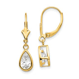 14k Yellow Gold Drop Earrings with Pear Shaped Cubic Zirconia, Leverback Teardrop Design for Women