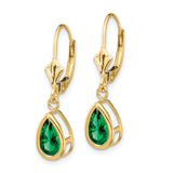 14k Yellow Gold Teardrop Dangle Earrings with Green Helenite, Leverback Drop Design