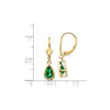 14k Yellow Gold Teardrop Dangle Earrings with Green Helenite, Leverback Drop Design