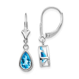 14k White Gold Dangle Earrings with Pear Shaped Swiss Blue Topaz in Bezel Setting