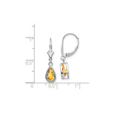 14k White Gold Dangle Earrings with Pear Cut Citrine, Bezel Setting, Leverback Drop Design