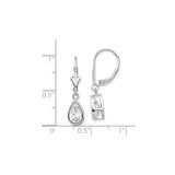 14k White Gold Dangle Earrings with Pear Shaped Cubic Zirconia in Bezel Setting