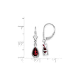 14k White Gold Drop Earrings with Pear Shaped Garnet in Bezel Setting