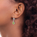 14k White Gold Dangle Earrings with Pear Shaped Peridot in Bezel Setting Leverback Design